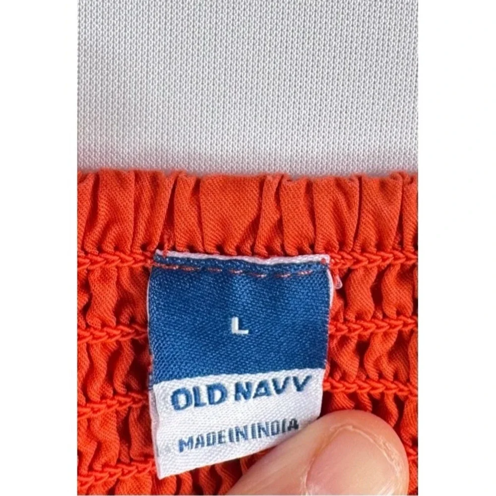 Old Navy Puff‎ Sleeve Blouse sz L Orange Smocked Back poplin preppy regency